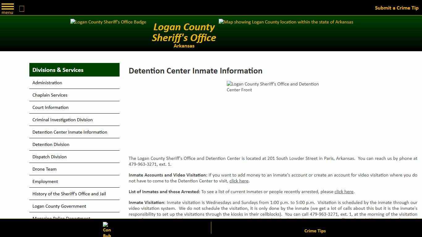 Detention Center Inmate Information Logan County Sheriff's Office, Arkansas